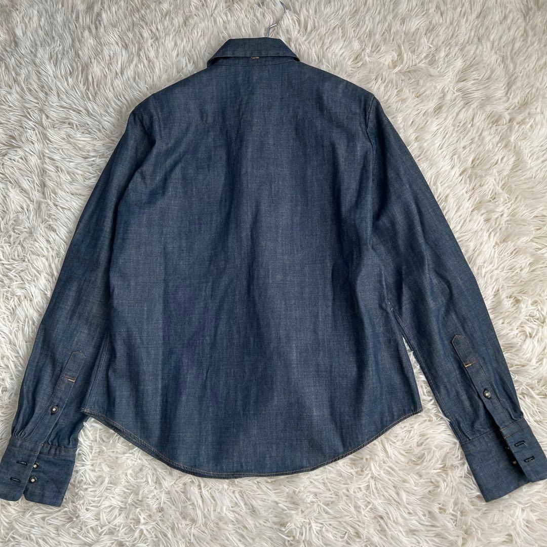 【極美品】45R インディゴ染め デニムシャツ コットン100%サイズ3 Ｒ刺繍