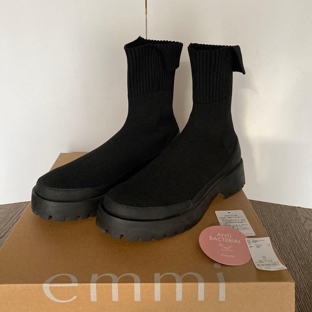 emmi ニットブーツ　厚底　黒　24cm