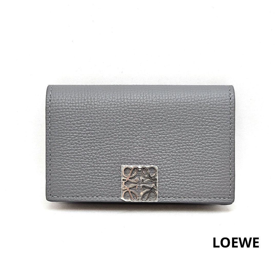 極美品 LOEWE ロエベ 名刺入れ カードケース アナグラム グレー レザー