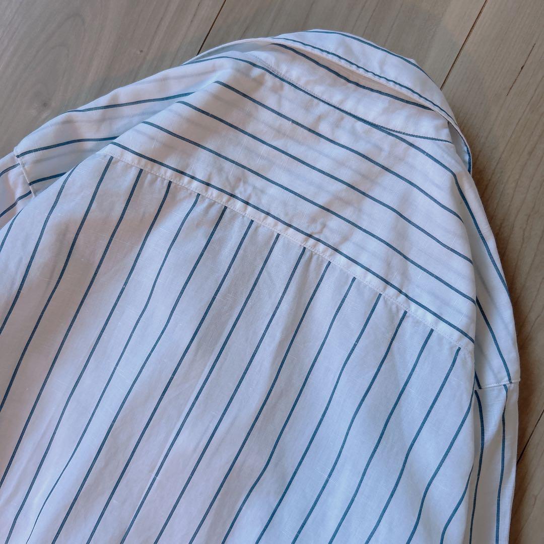 美品＊フランク&アイリーン ゆったりXS 綿麻 ストライプシャツ EILEEN