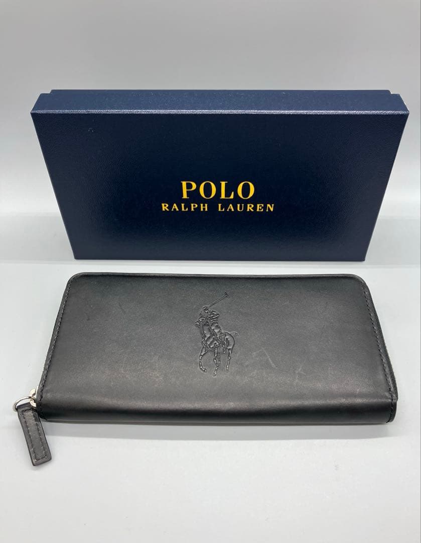 う*こ様 POLO 長財布 ラウンド ファスナー ブラック 黒【1757】