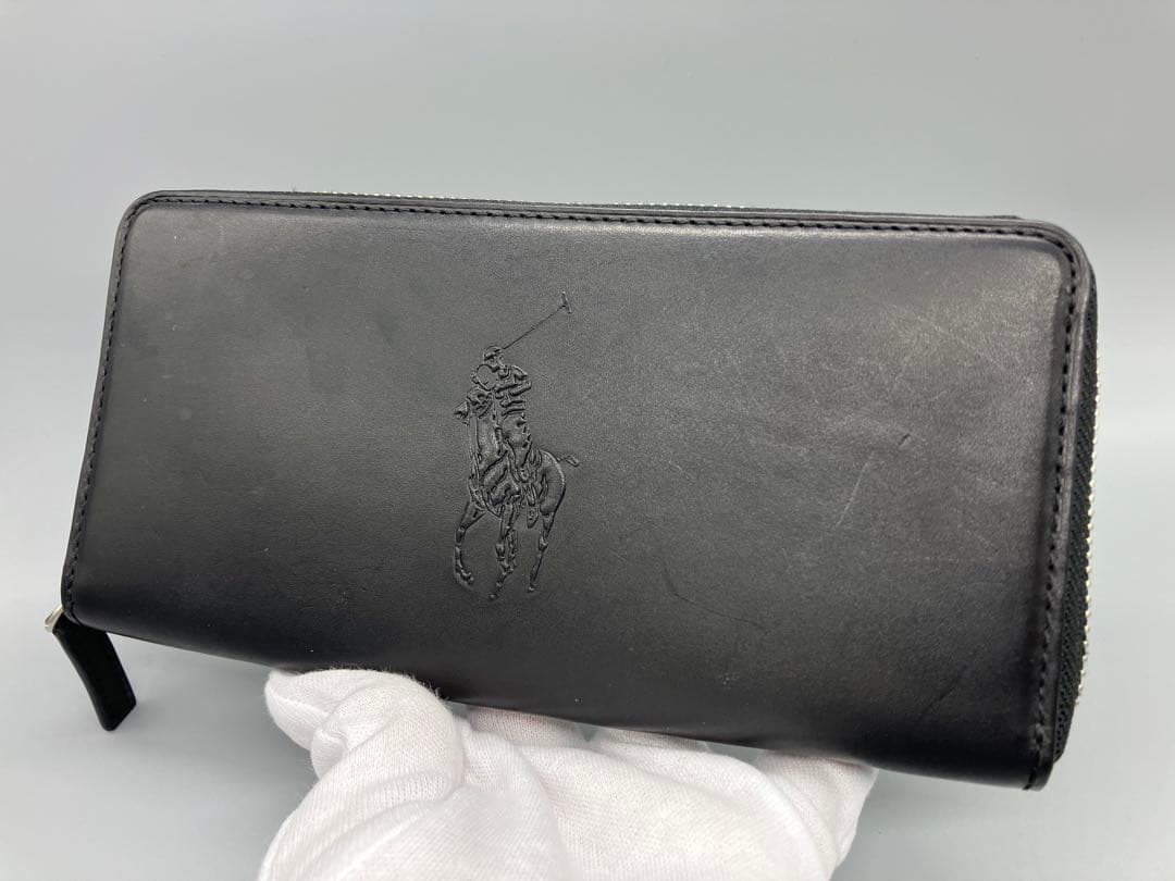 う*こ様 POLO 長財布 ラウンド ファスナー ブラック 黒【1757】