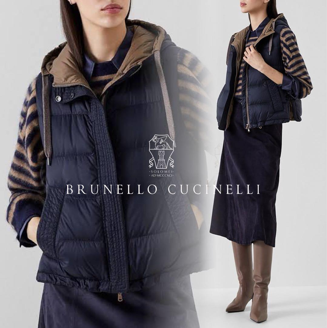 Q98★未使用★23-24AW★極上フーデッド ダウンベスト ブルネロクチネリ
