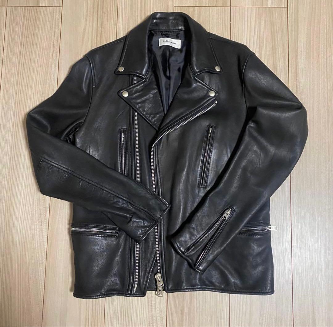 【極美品】本革 ダブルライダースジャケット Lサイズ 黒　グローバルワーク
