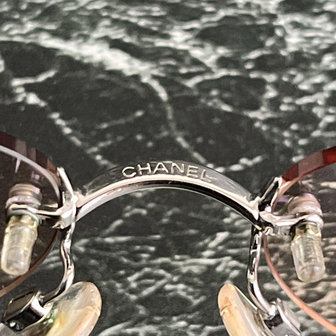 シャネル　サングラス　リムレス　ココマーク　赤　シルバー　カラーレンズ　y2k