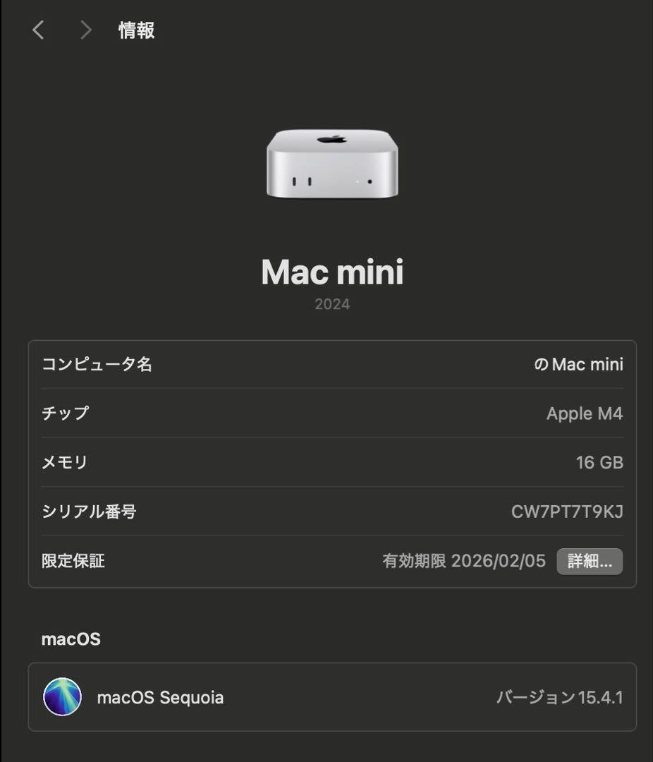 【M4 Mac mini】16GB/256GB完品
