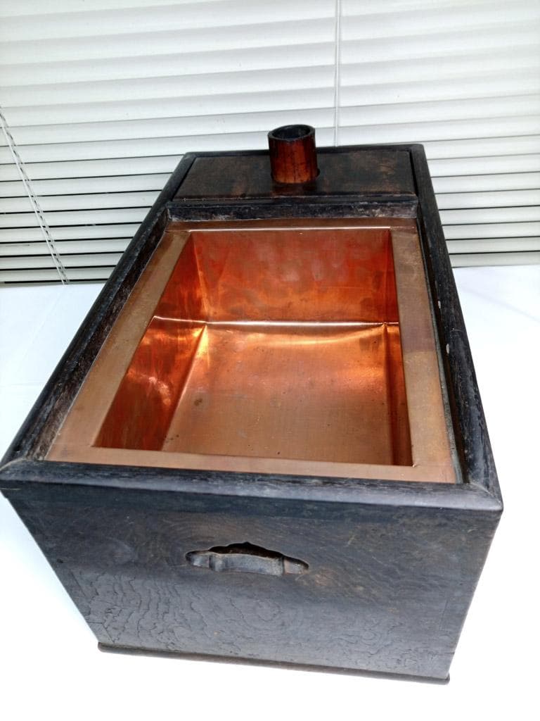 囲炉裏 江戸火鉢 長火鉢 無垢欅 銅落とし 手あぶり火鉢 小型 ミニサイズ