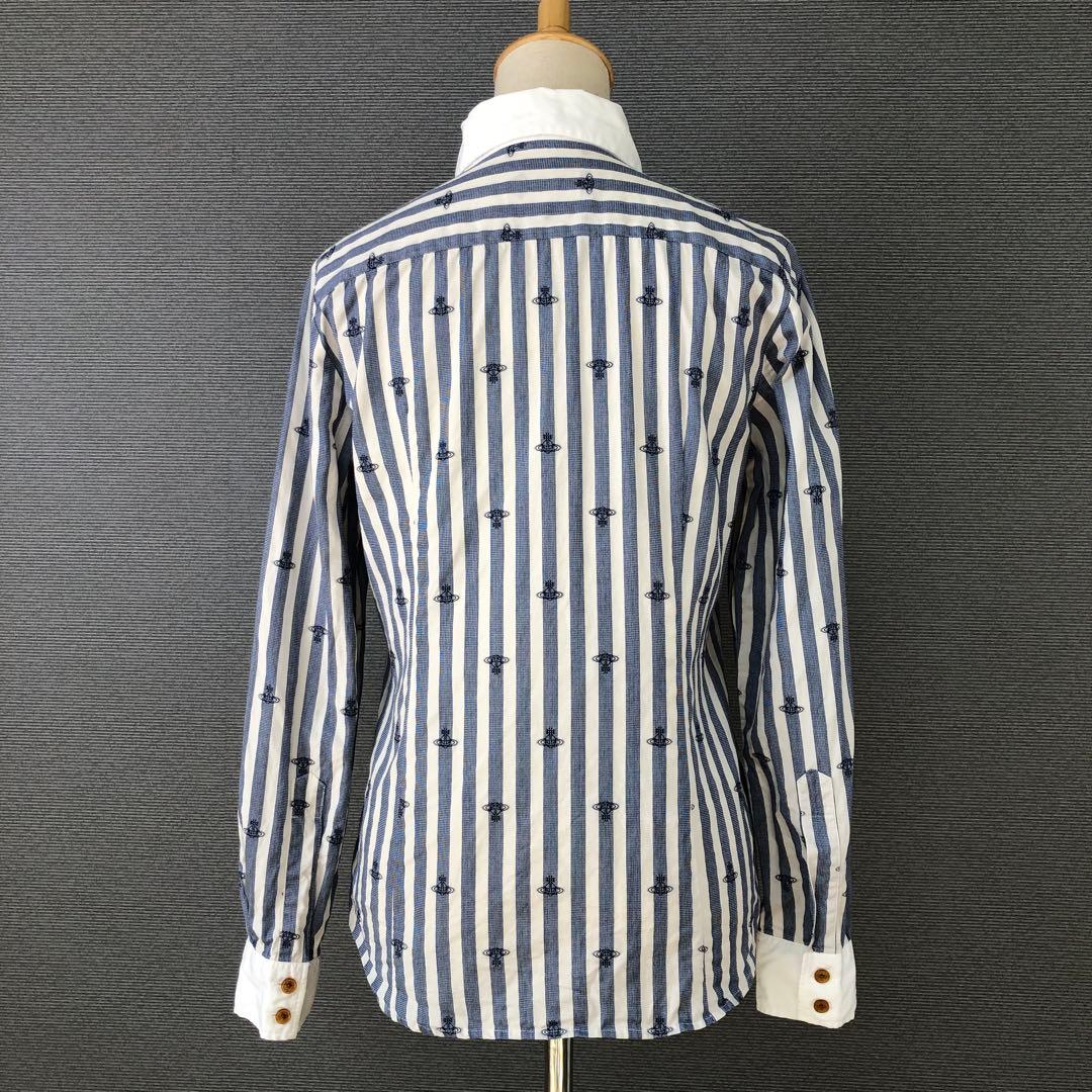 Vivienne Westwood 丸襟 オーブ柄 ストライプ 長袖シャツ 3