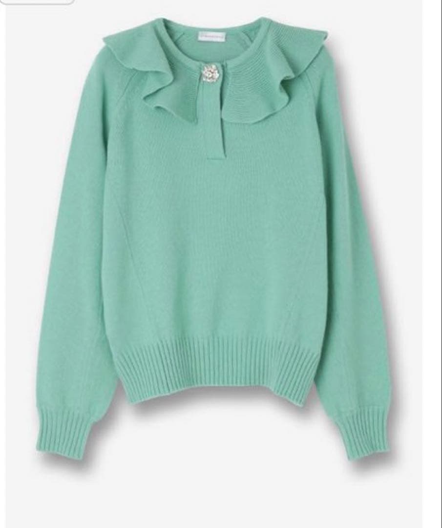 フリル付きミントグリーンニットセーター