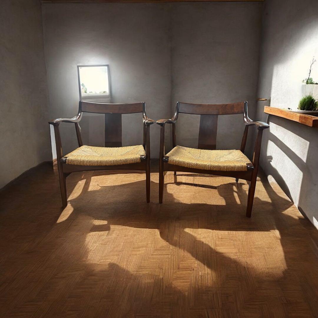 美品 松本民芸 家具 77型 曲肘 ラッシ アーム チェア ②