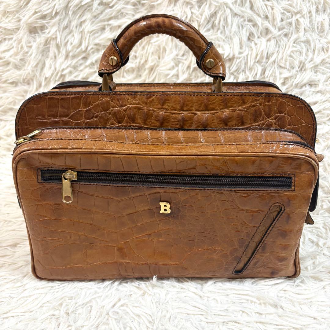 ✨良品✨ バリー　クロコ型押し　ミニボストンバッグ　ビジネスバッグ　ユニセックス