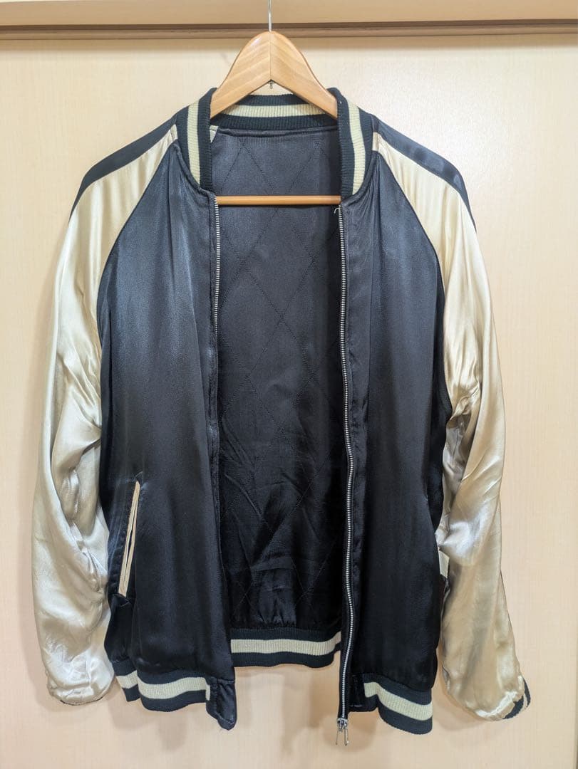 【限定品】むかしむかし　スカジャン　一点物　リバーシブル　どくろ　黒