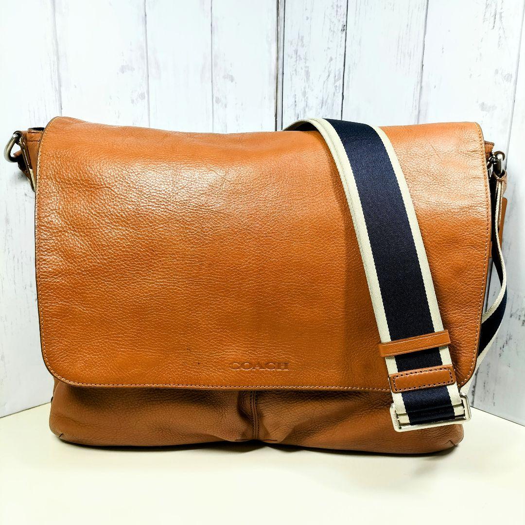 コーチ ショルダーバッグ 本革 レザー ブラウン キャメル メッセンジャーバッグ