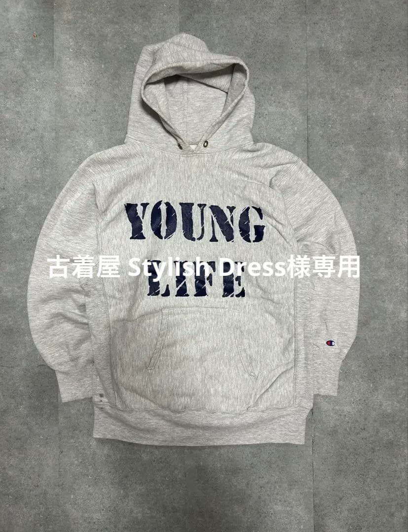 CHAMPION 80s リバースウィーブ　YOUNG LIFE グレー　XL