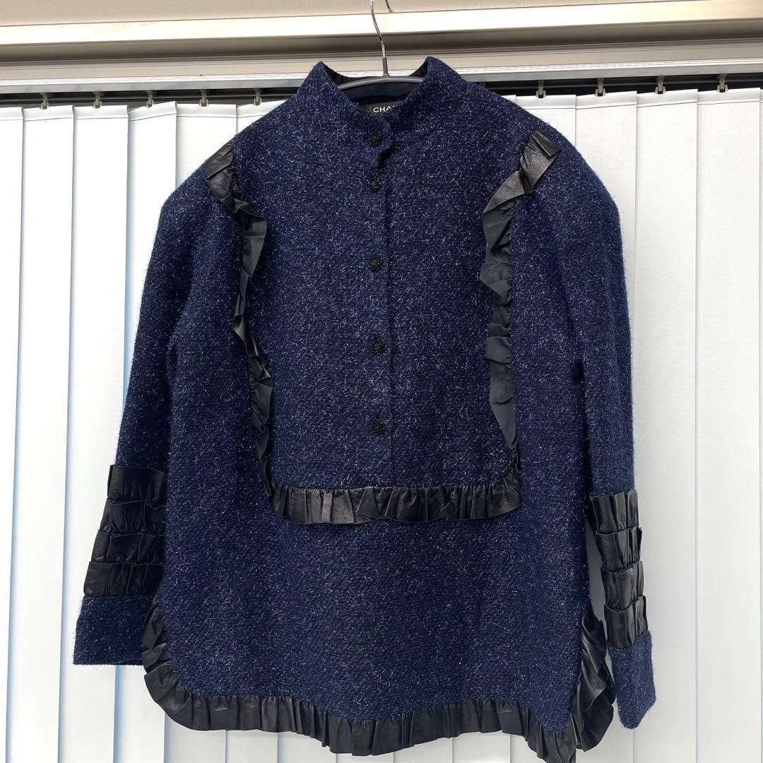 人気モデル✨CHANEL ラメ　ツイード　トップス　ネイビー