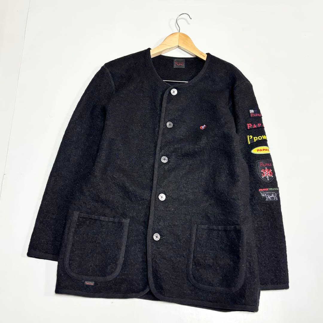 日本製　PAPAS　パパス　ウール100　黒・ブラック　ジャケット　48M