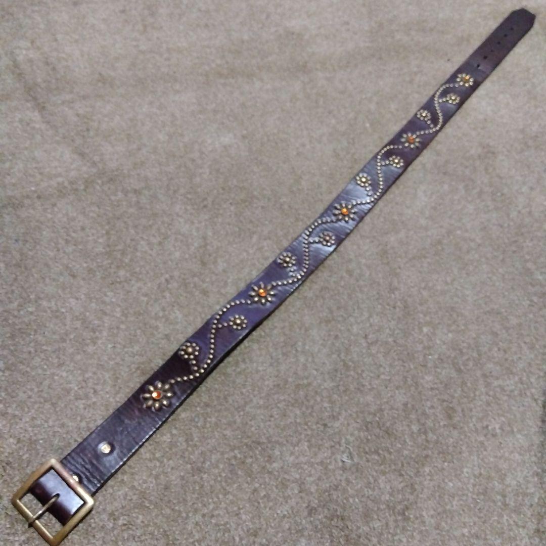 36inch フラワー HTC スタッズベルト ブラウン