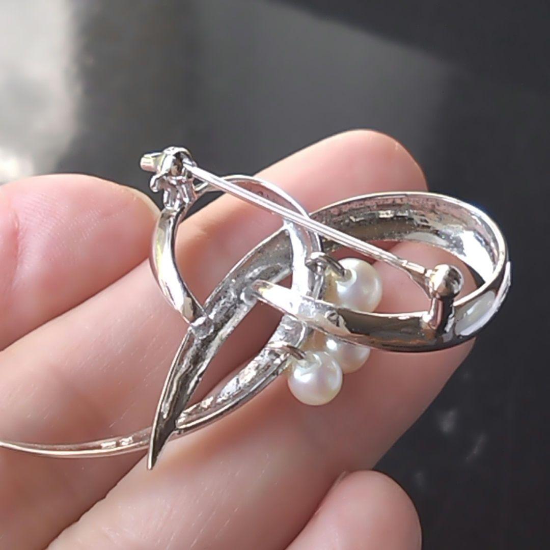 TASAKI 田崎真珠3珠　 アコヤ本真珠 ブローチ　SILVER