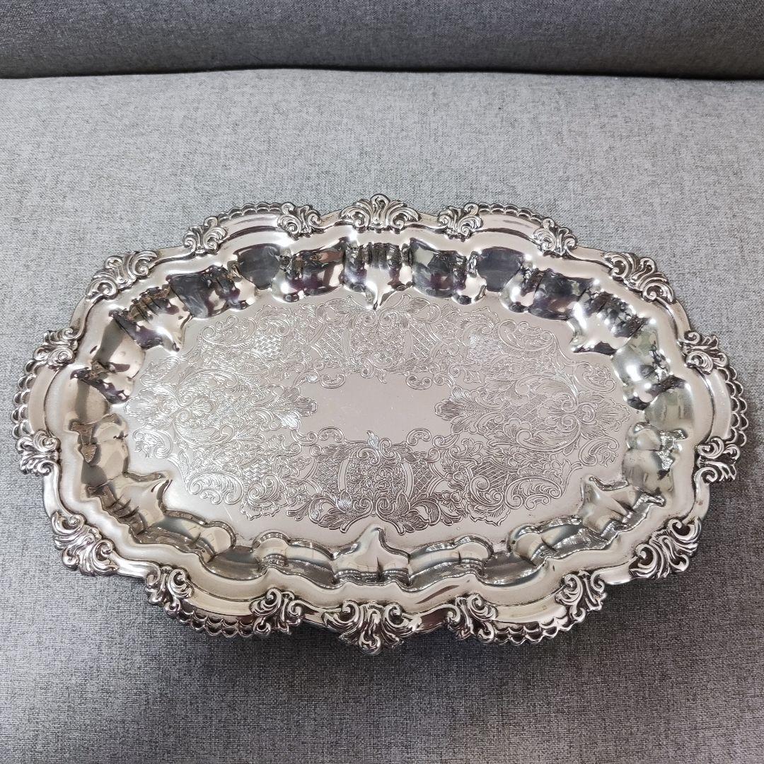 イギリス　シルバープレート　ケーキトレイ　小物入れ　ミニトレイ