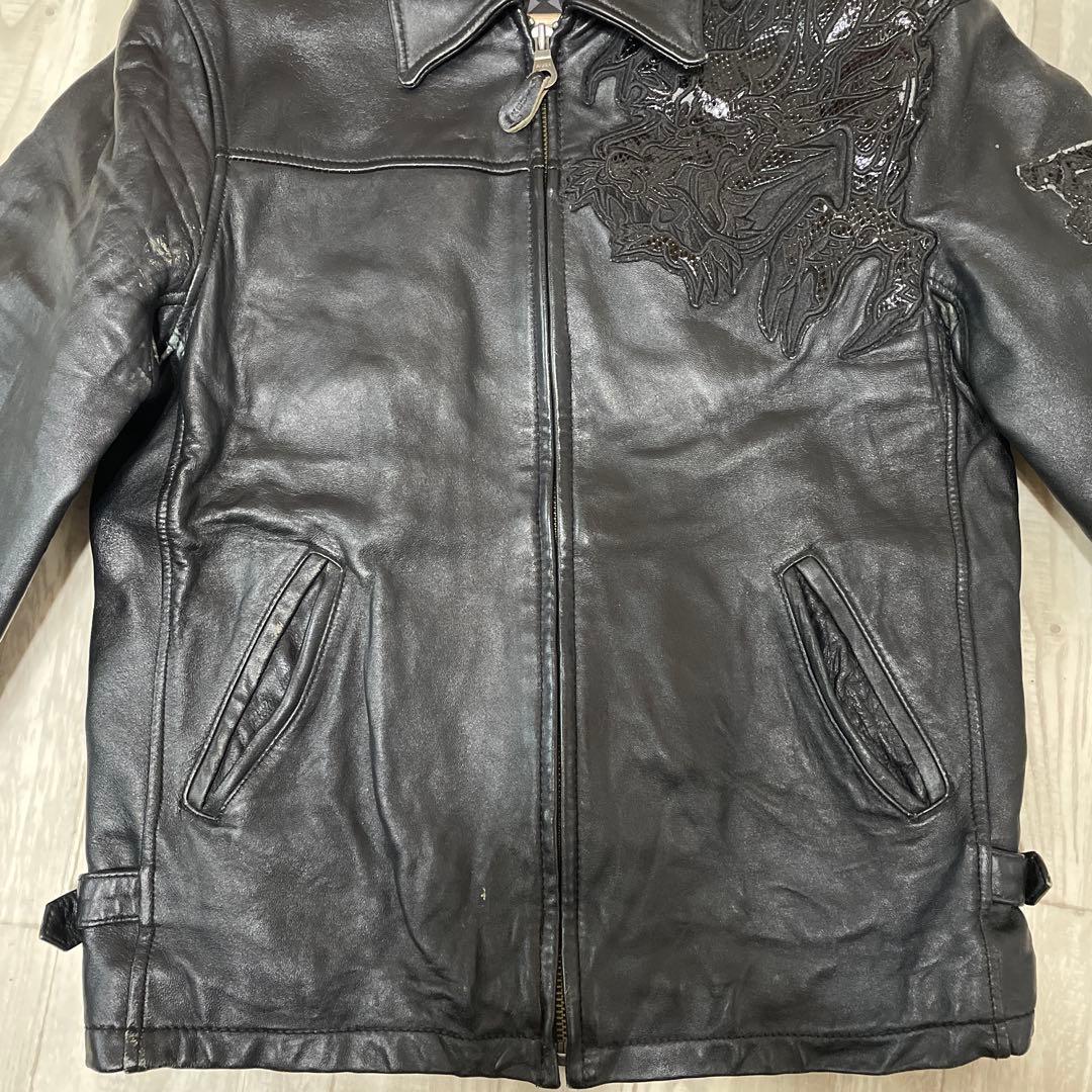 【希少】AVIREX アヴィレックス　革ジャン　ドラゴン刺繍　レザージャケット