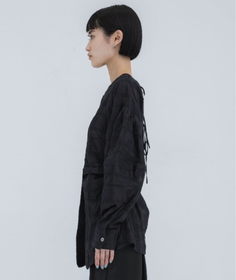 【CLANE】SHEER CHECK TUCK WAIST BLOUSE