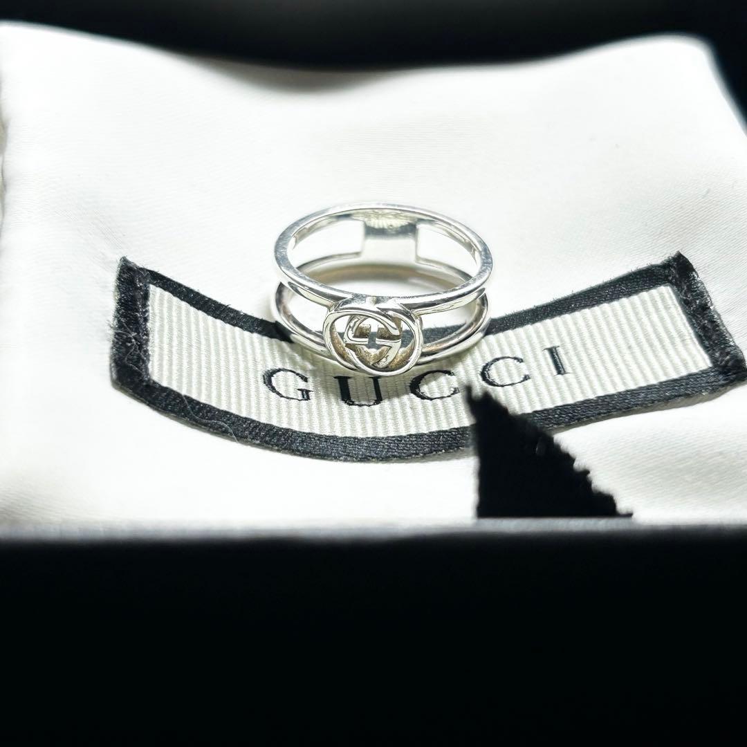 GUCCI グッチ　オープンバンド　リング　指輪　9号　インターロッキング