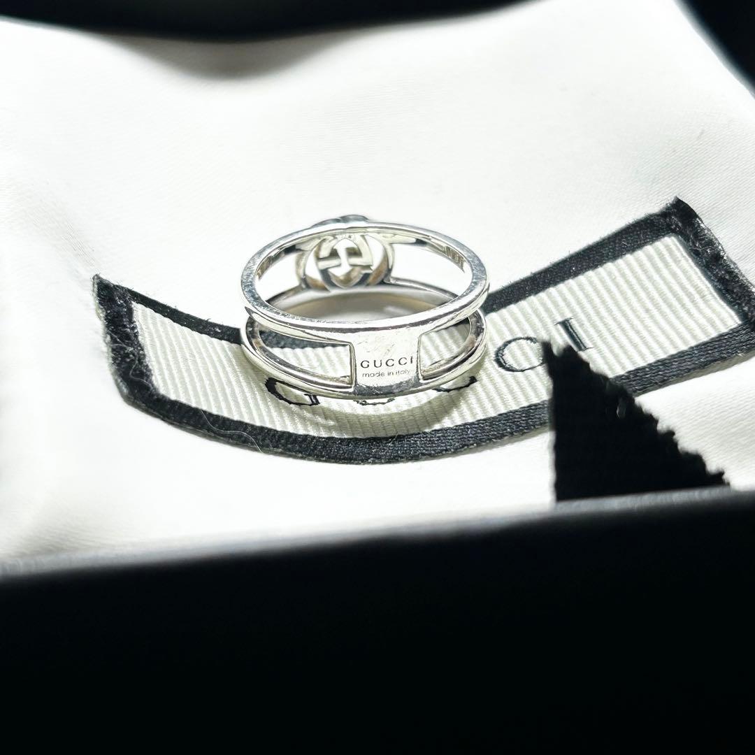 GUCCI グッチ　オープンバンド　リング　指輪　9号　インターロッキング