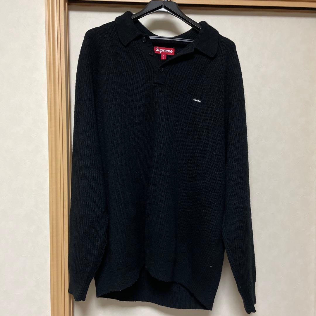 Supreme ブラック ニットポロシャツ XL