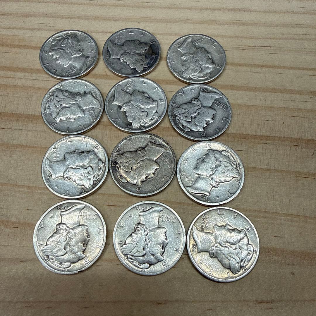 豆*び様 アメリカ　マーキュリー・ダイム銀貨12枚セット
