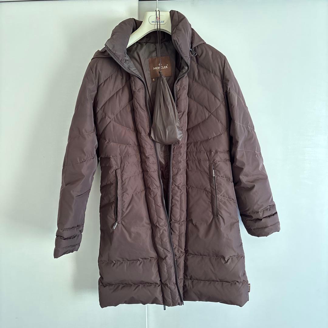 MONCLER ブラウン フード付きダウンジャケット サイズ0