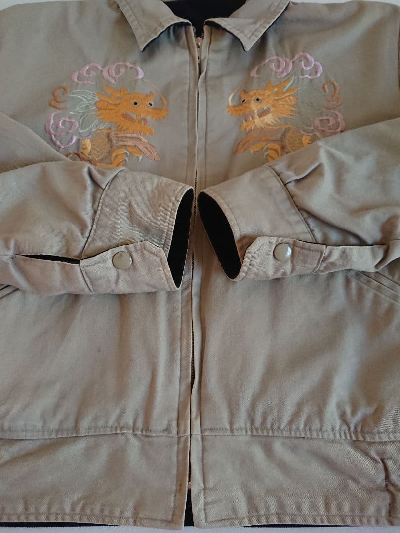 【希少】東洋テーラー 別珍 襟付 スカジャン M 黒 龍 鷹 刺繍 リバーシブル