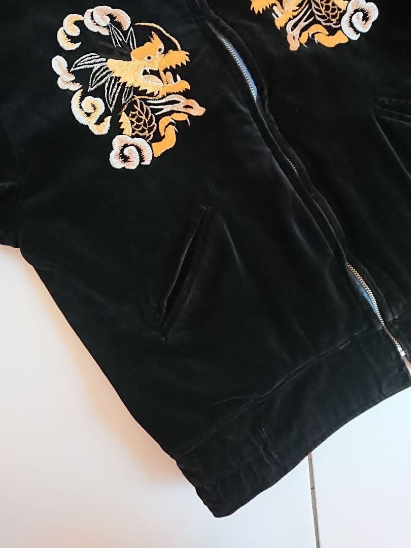 【希少】東洋テーラー 別珍 襟付 スカジャン M 黒 龍 鷹 刺繍 リバーシブル