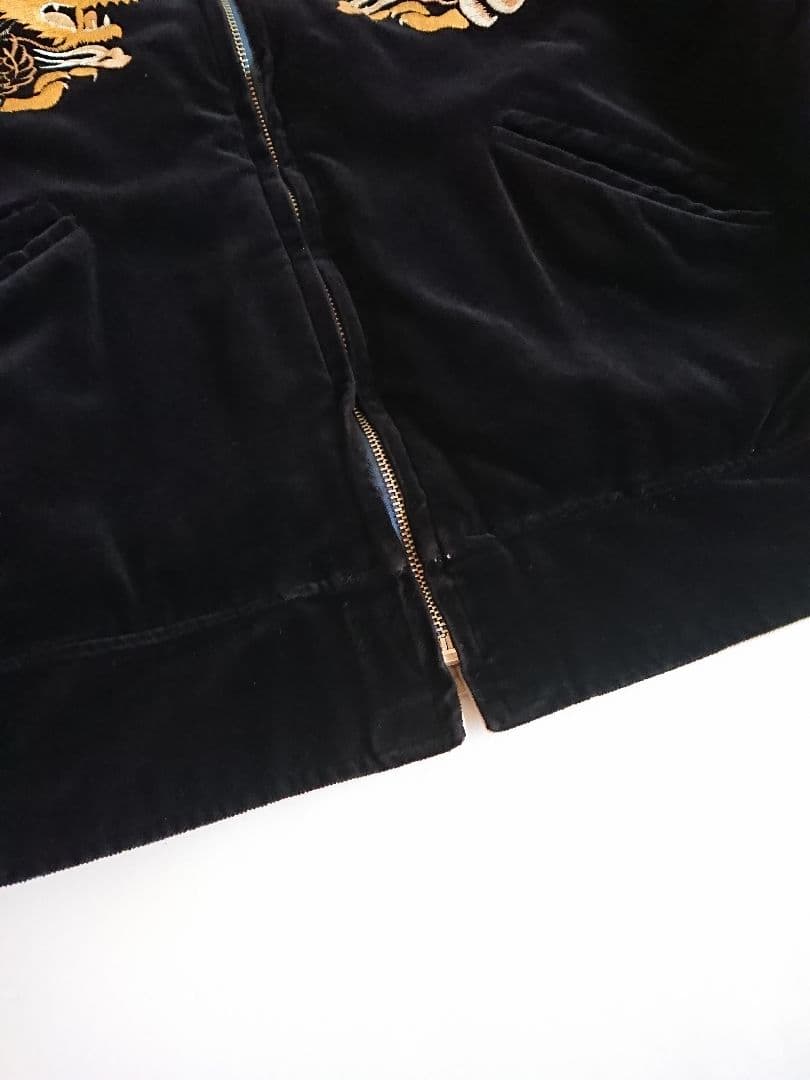 【希少】東洋テーラー 別珍 襟付 スカジャン M 黒 龍 鷹 刺繍 リバーシブル