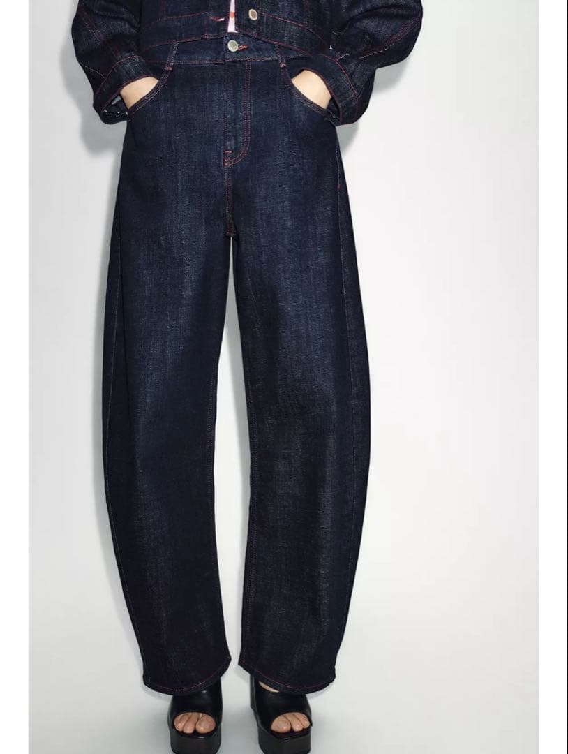 ZARA ハイウエストバレルフィットデニムパンツ