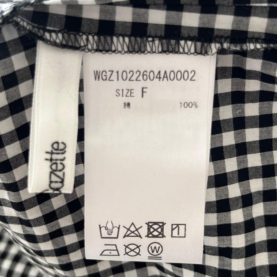 ウィムガゼット　ギンガムチェックボウタイブラウス　ブラック　長袖　リボンコットン