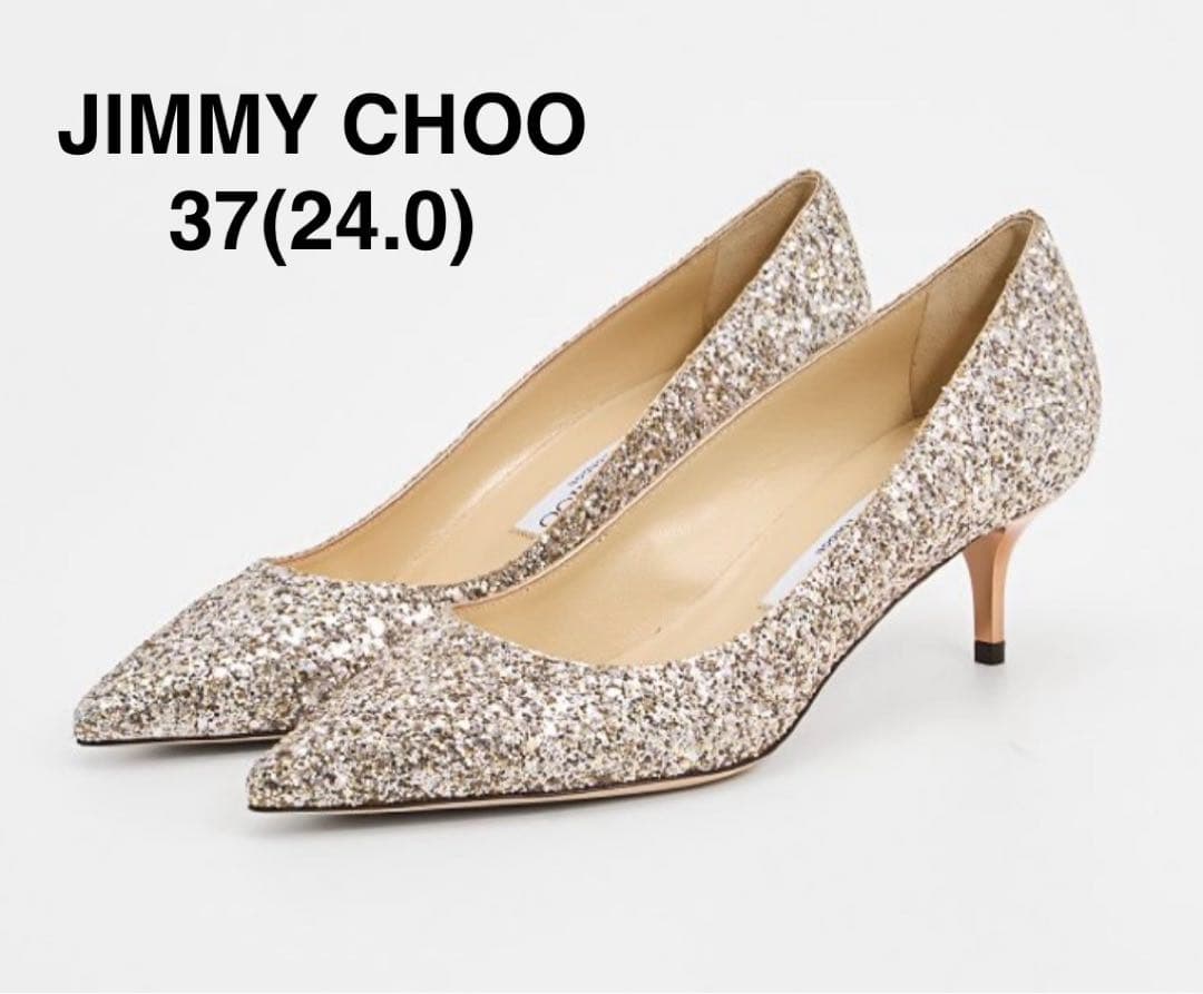 JIMMY CHOO　ジミーチュウ　グリッター　パンプス　ゴールド37　24.0