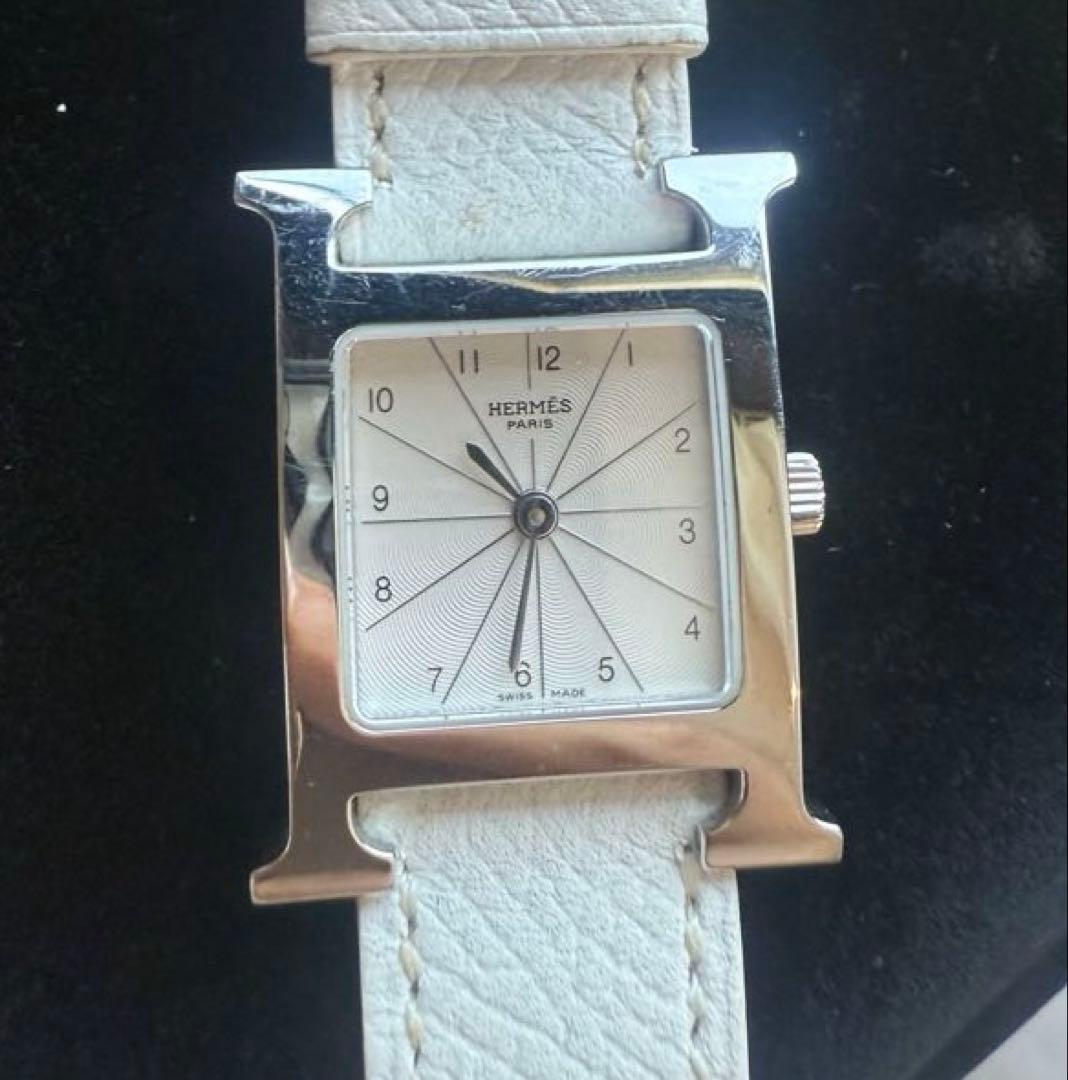 【タイムセール】売り切り最終値下げHERMES Hウォッチ　ホワイト　革ベルト