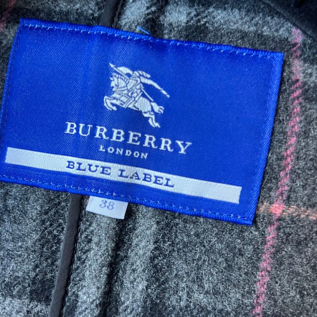 希少カラーピンクチェック　バーバリーブルーレーベル　ダッフルコート　ウール100