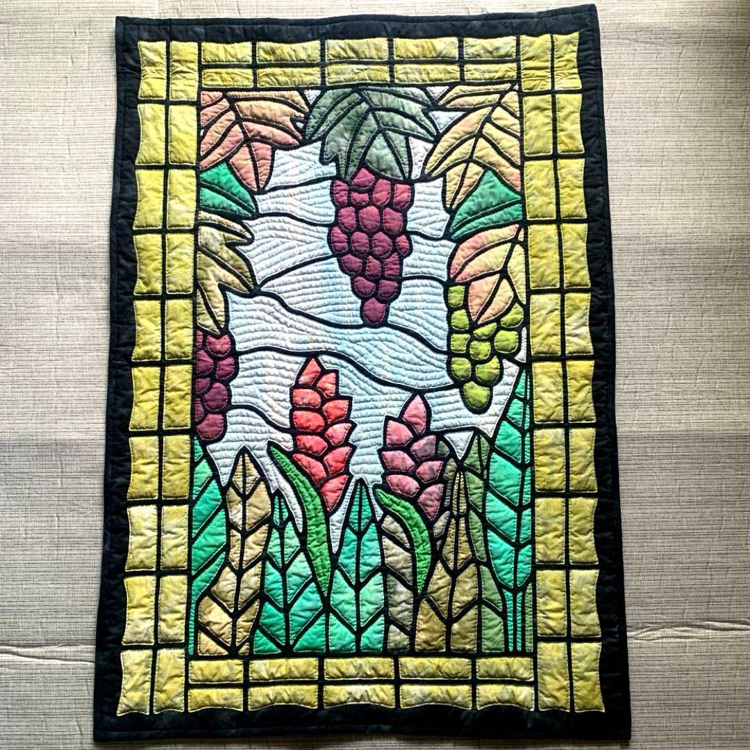 ハワイアンキルト ステンドグラスキルト 葡萄 ぶどう　大判　タペストリー