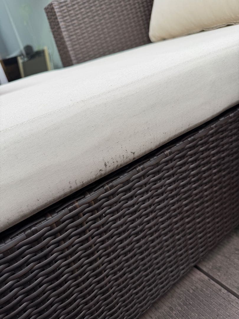 屋外用ガーデンソファ カウチ ラタン調 撥水 防水 汚れあり