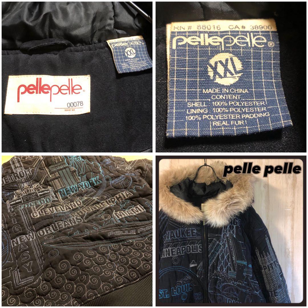 pelle pelle ペレペレ キルティング オール刺繍 ファー付 ジャケット