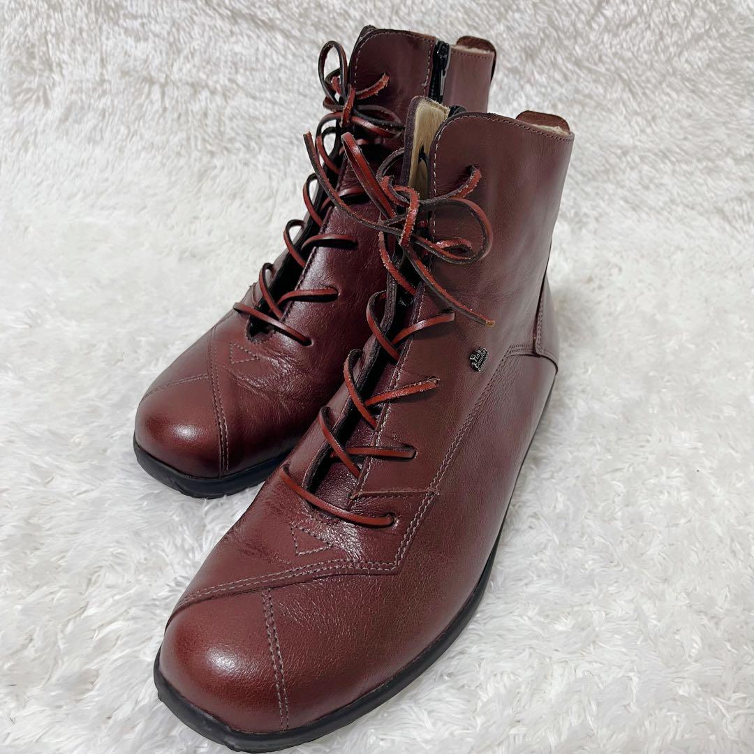 美品✨　フィンコンフォート　 レースアップブーツブーツ　ボルドー　サイズ5 24