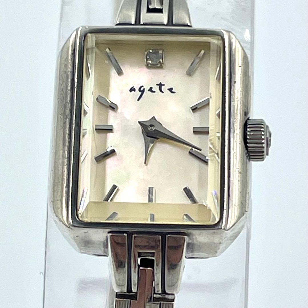 agete アガット 腕時計 クォーツ アナログ パール スクエア ダイヤ