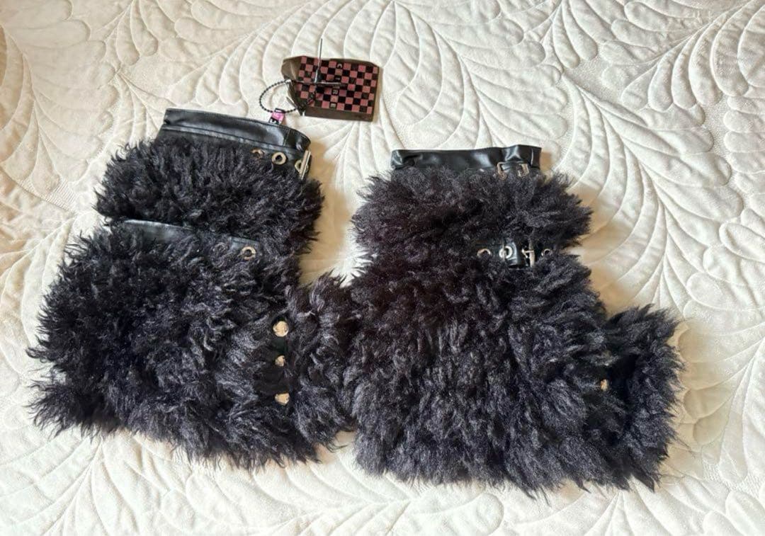 即購可cfierce ブラック　ファー　レッグウォーマー　y2k 00s
