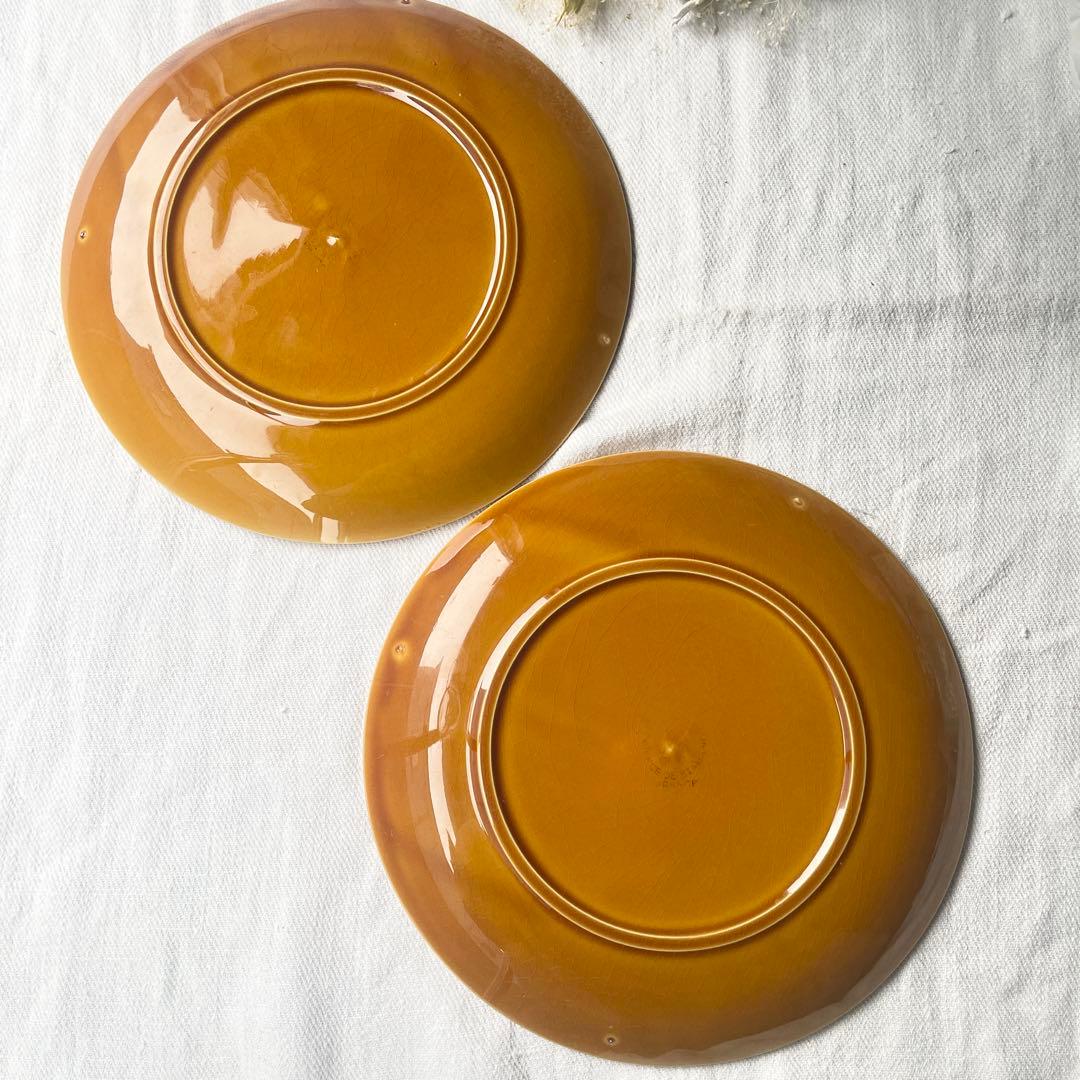 フランスヴィンテージ　サンタマン窯　プレート2点イエローブラウン古道具ブロカント