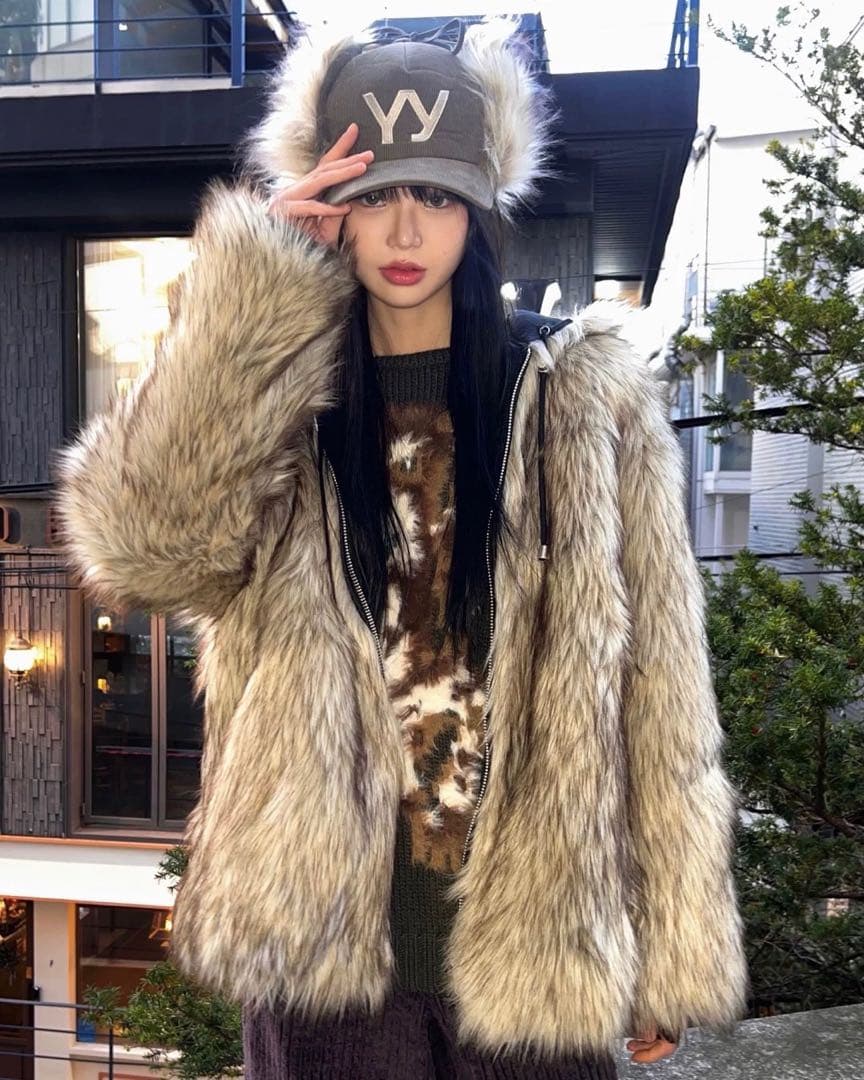 【新品未使用】open Yy ファーキャップ ブラウン