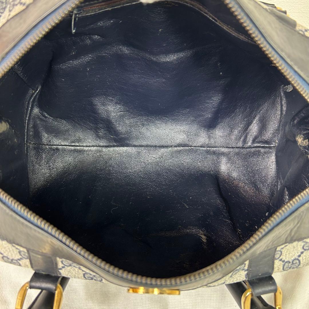 美品 GUCCI バンド ボストンバッグ gg シェリー PVC ネイビー大容量