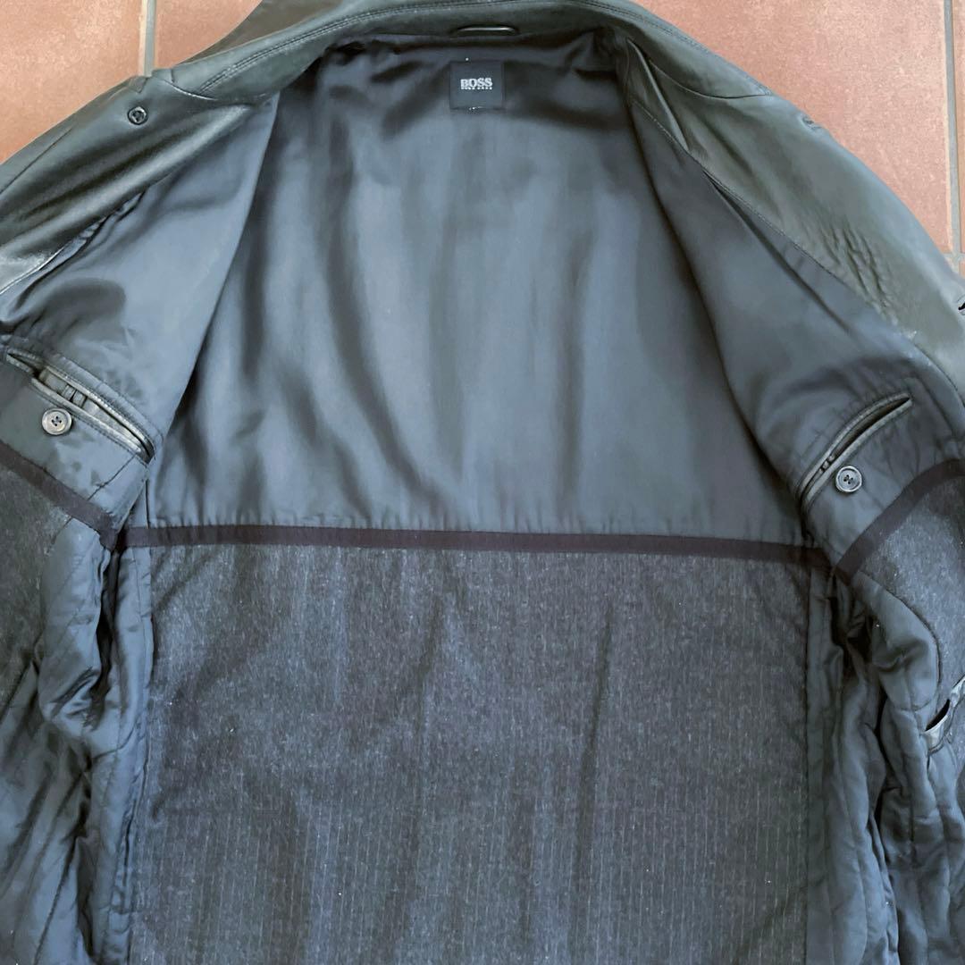 【超美品】HUGO BOSS ヒューゴボス 最高級 ラムレザー　ハーフコート