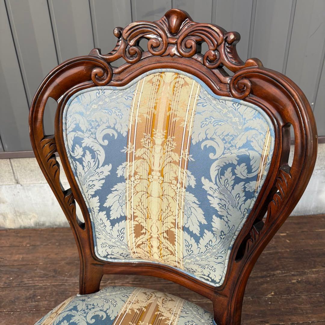 ②ビクトリアン装飾 花柄 木製ダイニングチェア 姫系 イタリア家具 アンティーク