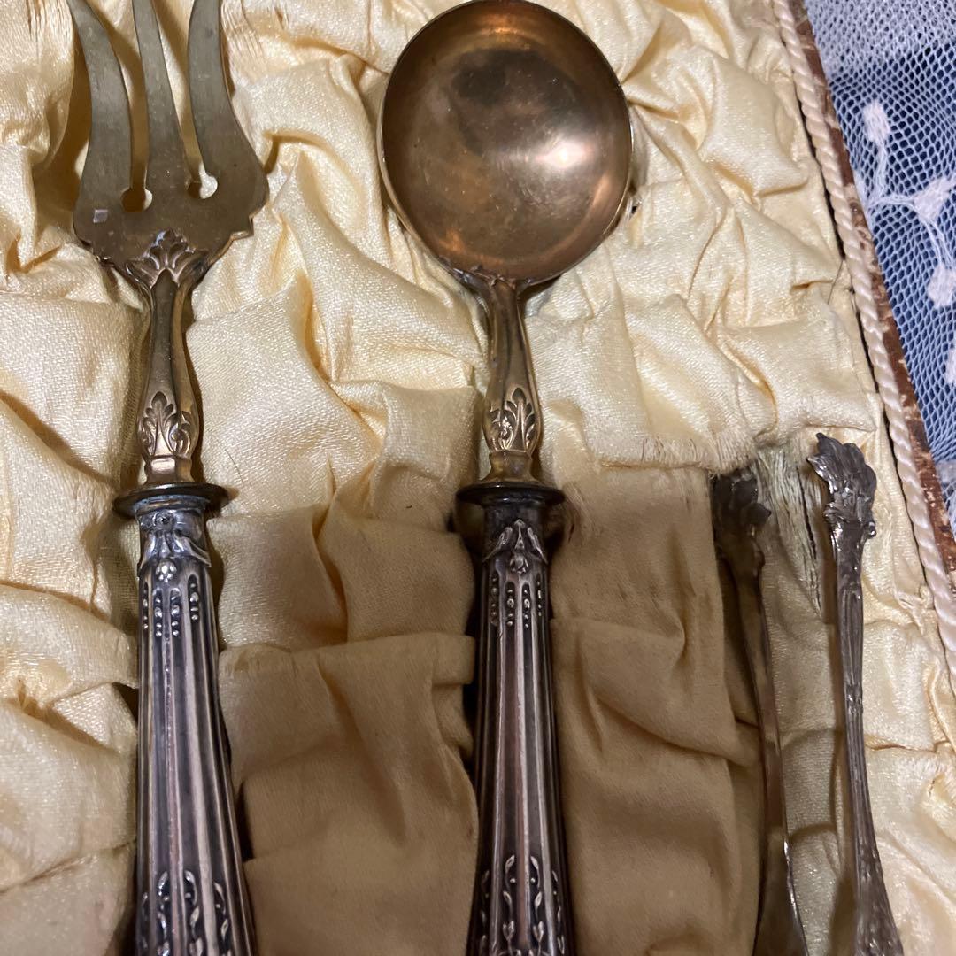 フランスアンティークサービングセット 箱入り ミネルヴァ　純銀シルバープレート